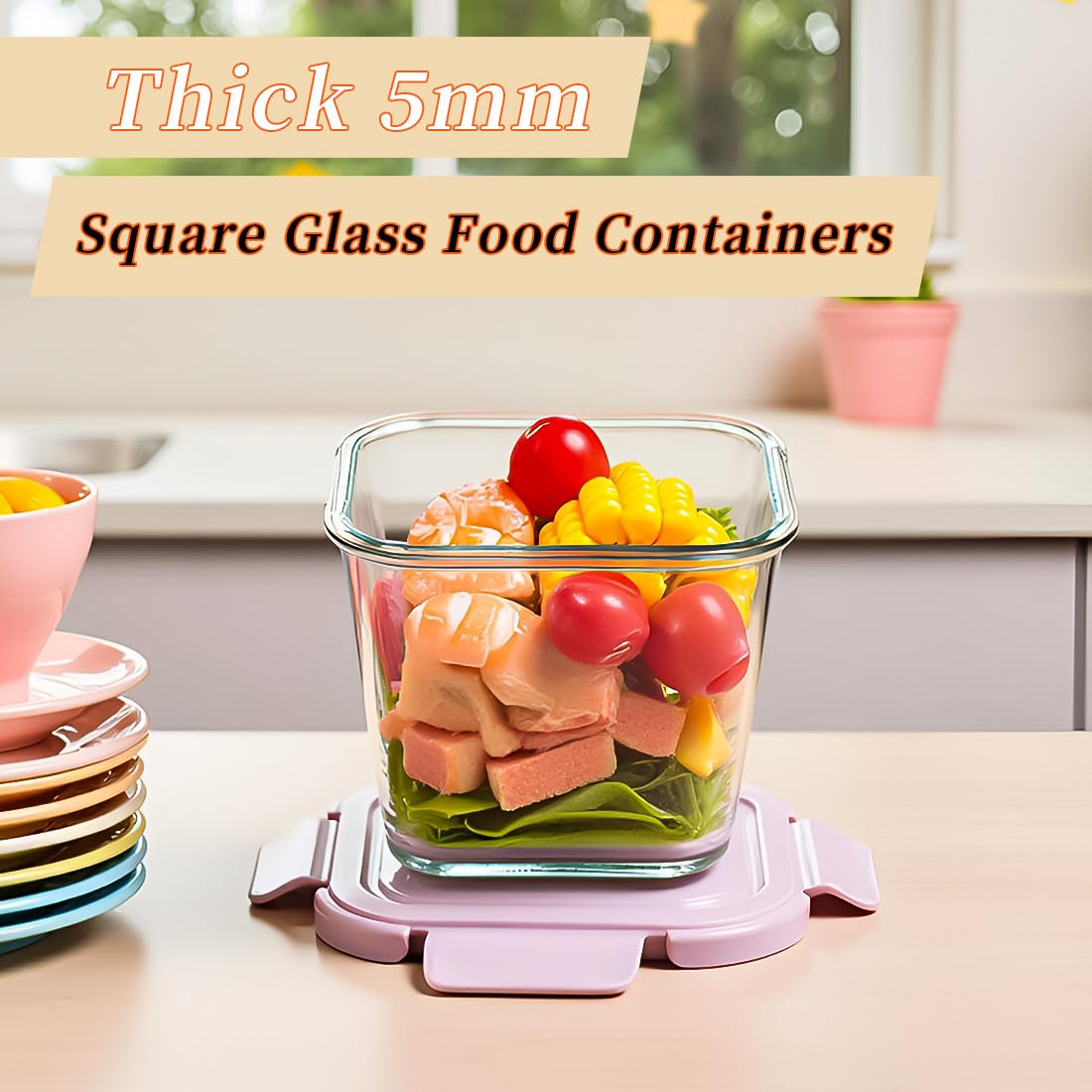 S.ROKE TTAN 900ml Glasbehälter Mit Deckel, Glas Vorratsdosen Mit Deckel Luftdicht. Quadrat Meal Prep Behälter, Mealprep Gläser, Glas Suppen Behälter Für Mikrowelle, Gefrierschrank und Spülmaschine 6