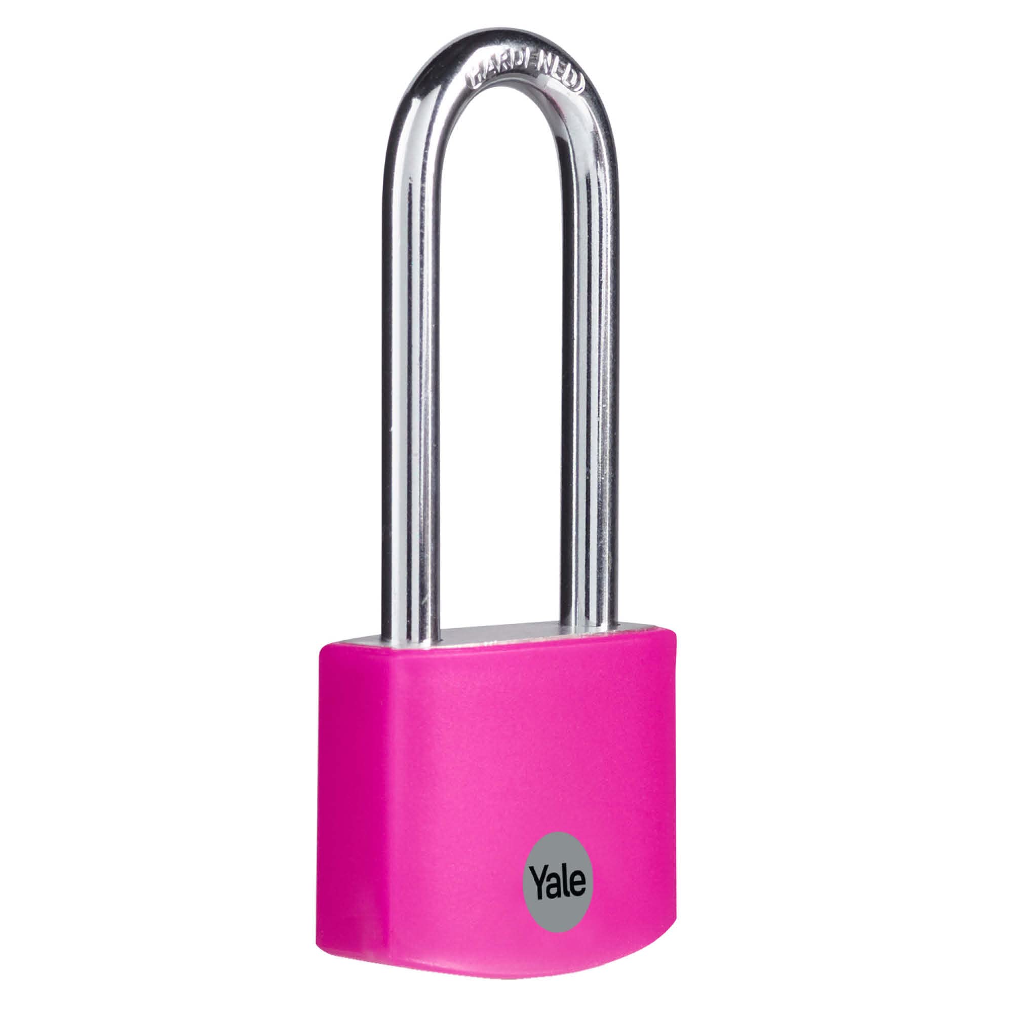 Yale - YE3B/38/156/1/P Standard Security 38mm Aluminium Padlock with Long Shackle - Pink - Long Hardened Steel shackle - 3 keys