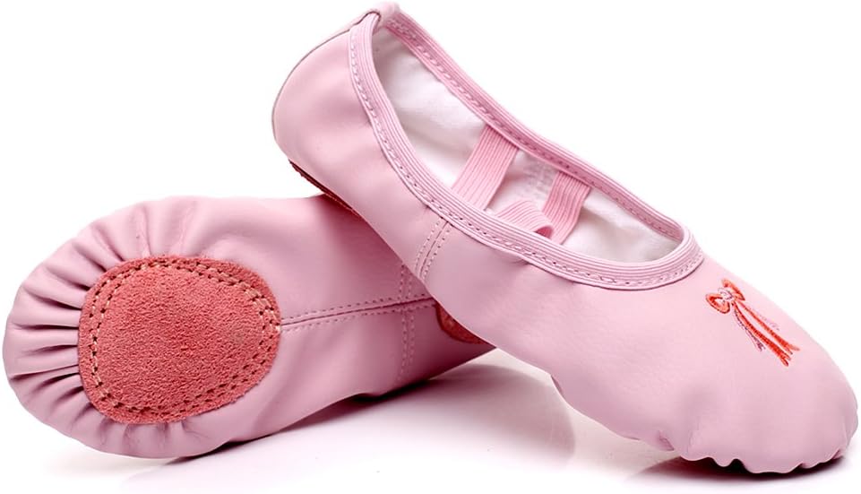 WELOVE Women's Canvas Ballet Shoes/Ballet Slipper/Dance Shoe/Yoga Shoes Split Sole Flats (7 M US, Leather Pink)