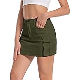 Women's Mini Cargo Denim Skirt, Low Rise Cargo Skirt Button Bodycon Jean Skirt with Pockets