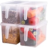 Sooyee 4 Pack 5L Fridge Organizer with Handle &amp; Lid, Clear | Refrigerator Organizer Bins, Fruit Containers for Fridge, Keep Fresh for Food, Vegetables
