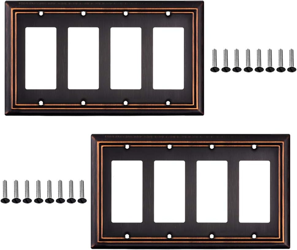 Pack of 2 Wall Plate Outlet Switch Covers by SleekLighting | Decorative oil rubbed bronze | Variety of Styles: Decorator/Duplex/Toggle / & Combo | Size: 4 Gang Decorator