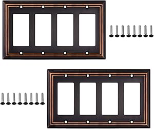 Pack of 2 Wall Plate Outlet Switch Covers by SleekLighting | Decorative oil rubbed bronze | Variety of Styles: Decorator/Duplex/Toggle / & Combo | Size: 4 Gang Decorator