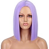 ENTRANCED STYLES Purple Wig Straight Bob Hair 12 Inch Synthetic Lavender Wigs for Women Colorful Cosplay High Temperature Heat Resistant Wig