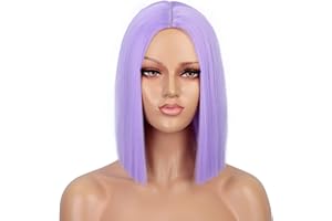 ENTRANCED STYLES Purple Wig Straight Bob Hair 12 Inch Synthetic Lavender Wigs for Women Colorful Cosplay High Temperature Heat Resistant Wig
