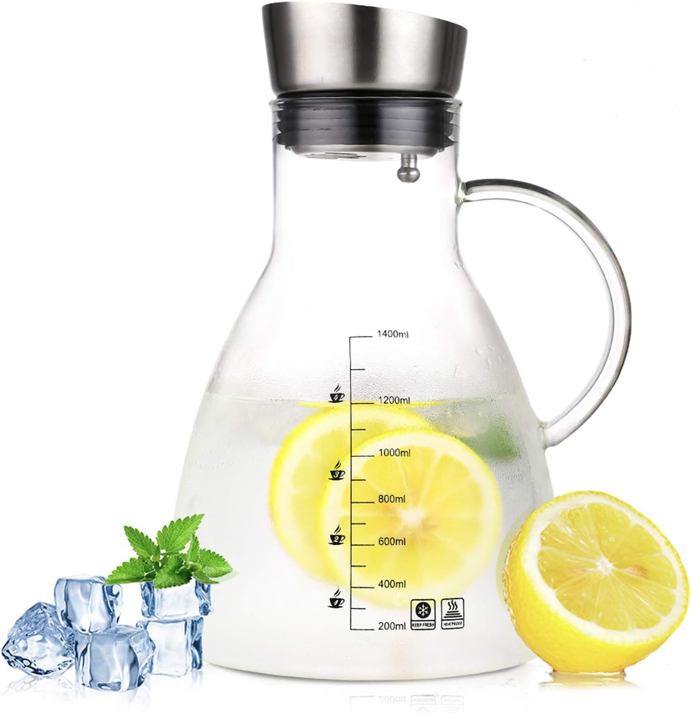 54 ounces glass pitcher with lidLarge iced tea water jug Heat Resistant