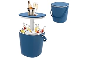 SHAREWIN Ice Cooler Table 4 Gallon, Lift Top Lid Outdoor Cooler Table with Hidden Bottle Opener & Food Clips, Portable Beer Wine Ice Bucket for Camping, Picnics, Backyard Parties and Pool Parties, Blue