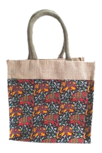 Creativ Mens and Womens Jute and Fabric Kalamkari Lunch/Tote Bag (Beige; 10 x 10 Inches)