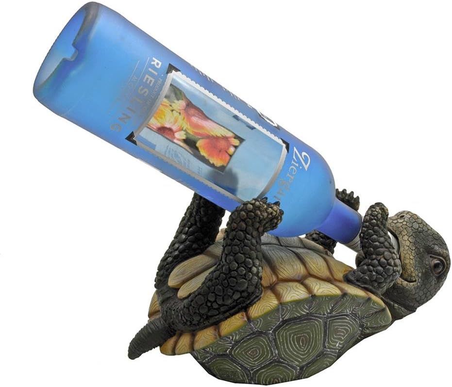 DWK-HD36917, Outstanding 11.5 Inch Turtle Wine Bottle Holder Figure, Home Decor Sculpture Decoration with Amazing Detail