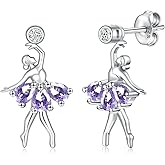 Sterling Silver Ballerina Earrings Studs - Dancer Jewelry Ballet Themed Gifts for Daughter Women Christmas