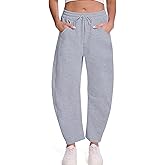 WOWULOVELY Womens Barrel Ankle Sweatpants Fleece Lined Baggy Sweat Pants Drawstring Elastic Wide Leg Pants with Pockets