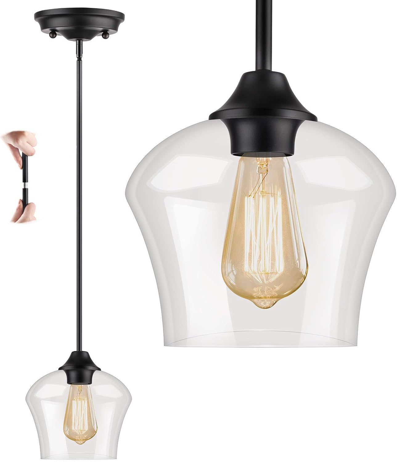 Pendant Light Fixture Industrial Vintage Metal Ceiling Pendant Light, Adjustable Hanging Light Fixtures for Kitchen Island, Dining Room, Farmhouse, Compatible with E26 Base, 60W(Bulbs Are Not Included) - - 