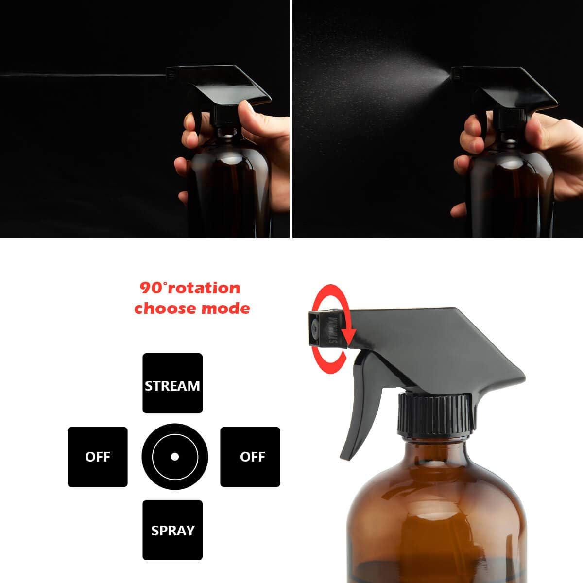 Glass Spray Bottle, SXUDA Amber Glass Spray Bottles Set Roller Bottles for Essential Oils, Cleaning Products or Aromatherapy (16OZ, 8OZ, 4OZ, 2OZ, 2OZ Dropper Bottle) x 2, 10 ml Roller Bottle x 4