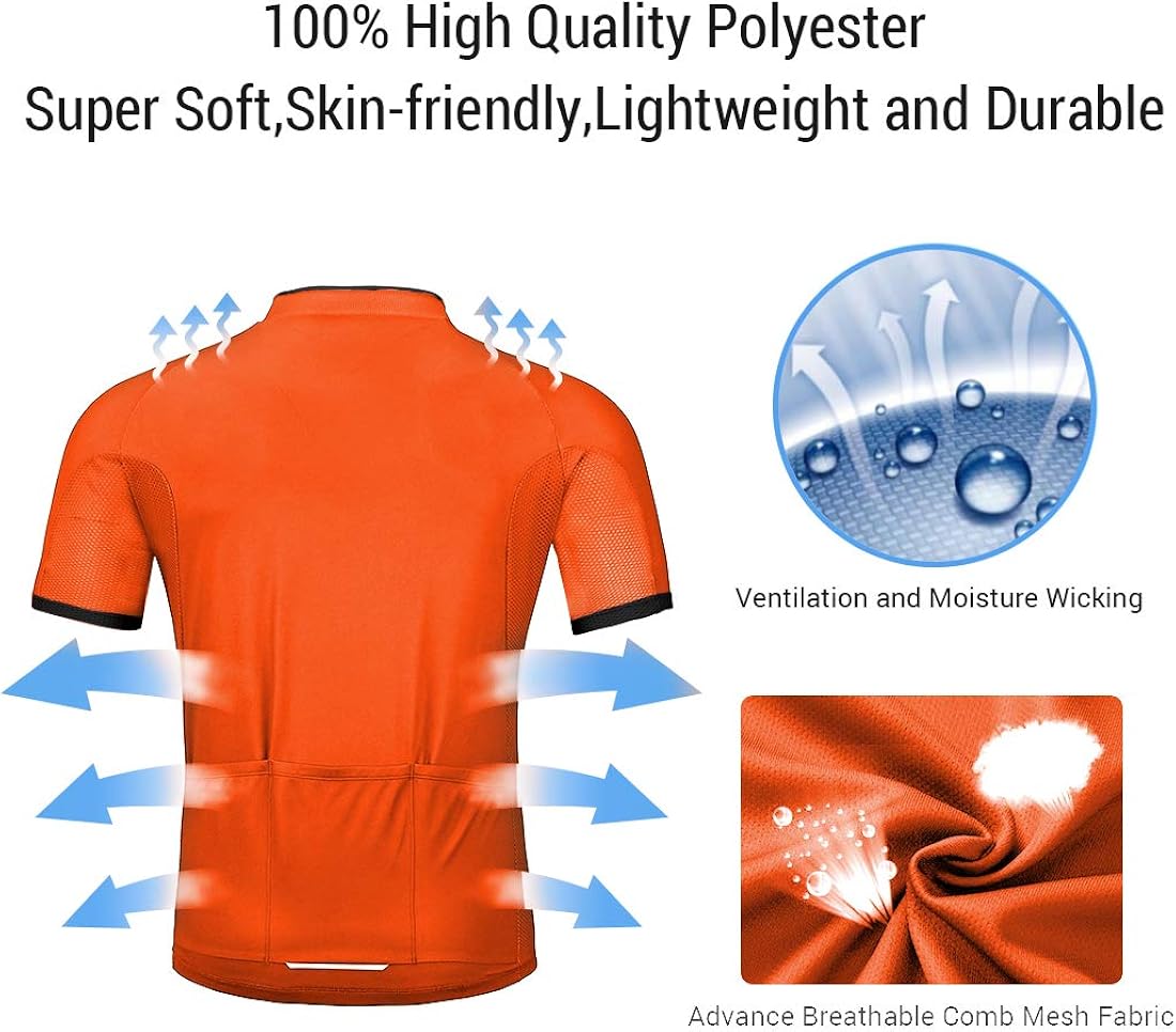 Wantdo Cycling Jersey for Men Short Sleeve Biking Shirt with 3 Rear Pockets: Clothing