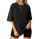 MANGOPOP Women's Oversized T Shirts Short Sleeve Crewneck Loose Fit Tops Summer Basic Gym Workout Clothes