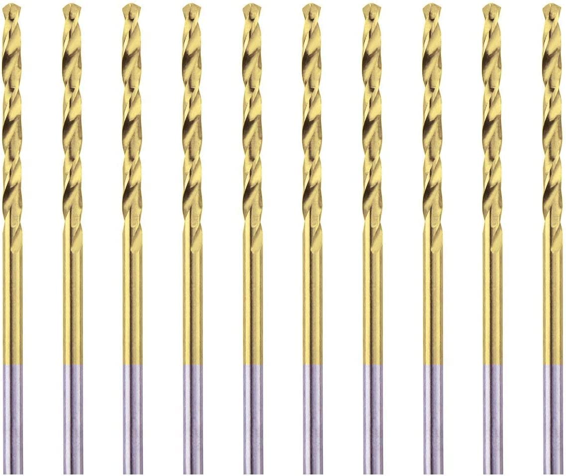 3/16" Titanium Coated Twist Drill Bit Set, High Speed Steel Jobber Length Drill, Split Point, 10PCS of 3/16" (4.8mm) (for Wood, Plastic and Soft Metal)