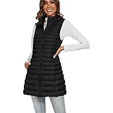 FlyGulls Long Puffer Vest for Women Winter Lightweight Down Vest Black Womens Vests Outerwear Sleeveless Jacket with Pockets