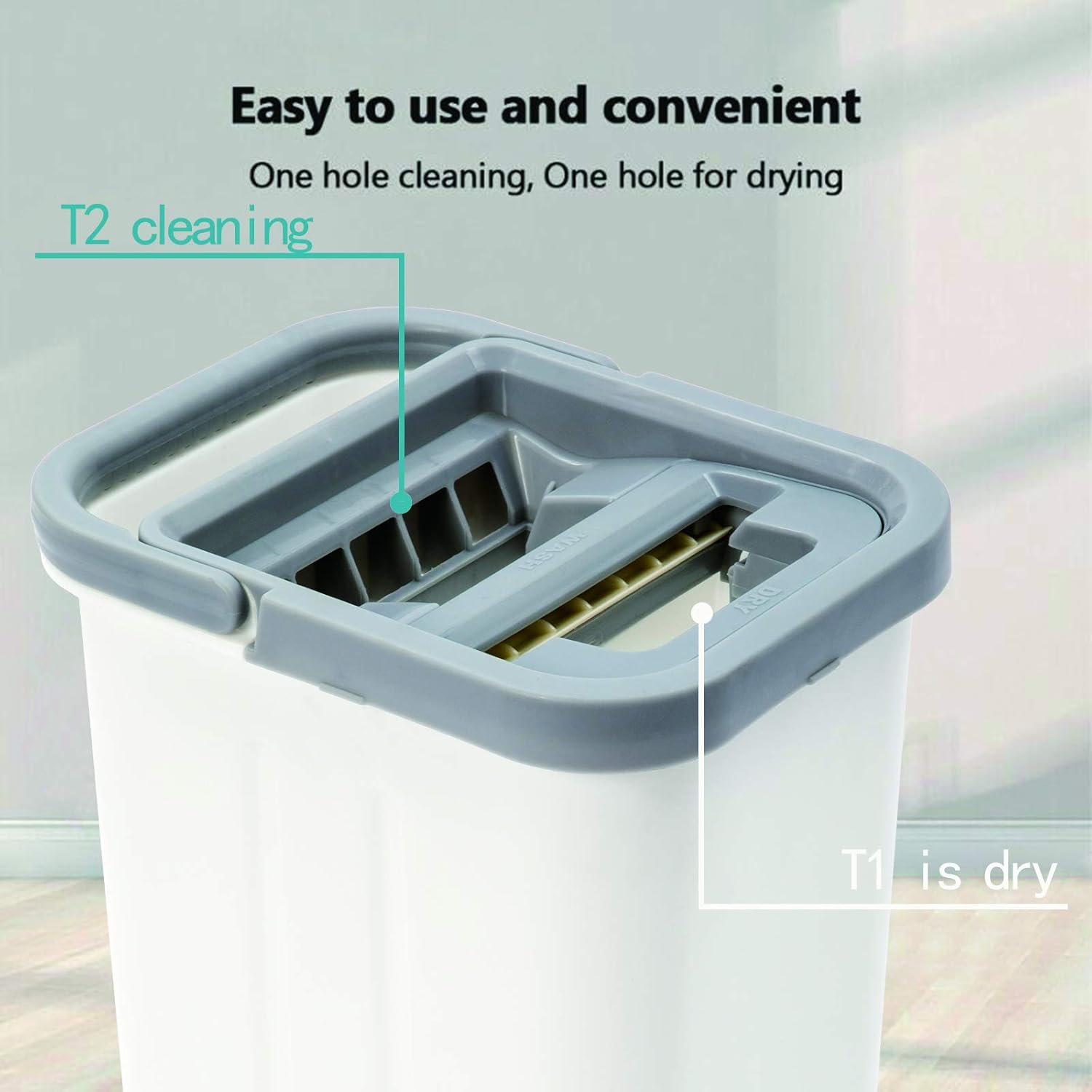 HTKMOS Microfiber Floor Flat Mop and Bucket Set -Flat Squeeze Mop,Cleaning Mop System 4 Washable & Reusable Microfiber Pads Included for Stainless Steel Handle Wet and Dry: Kitchen & Dining