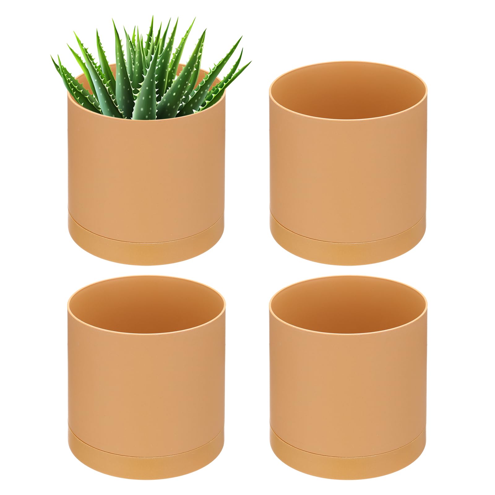 PATIKIL 6 Inch/15cm Plastic Plant Pots, 4 Pack Small Flower Pot Planters with Drainage Holes and Saucer for Home Decor Indoor Plants, Orange