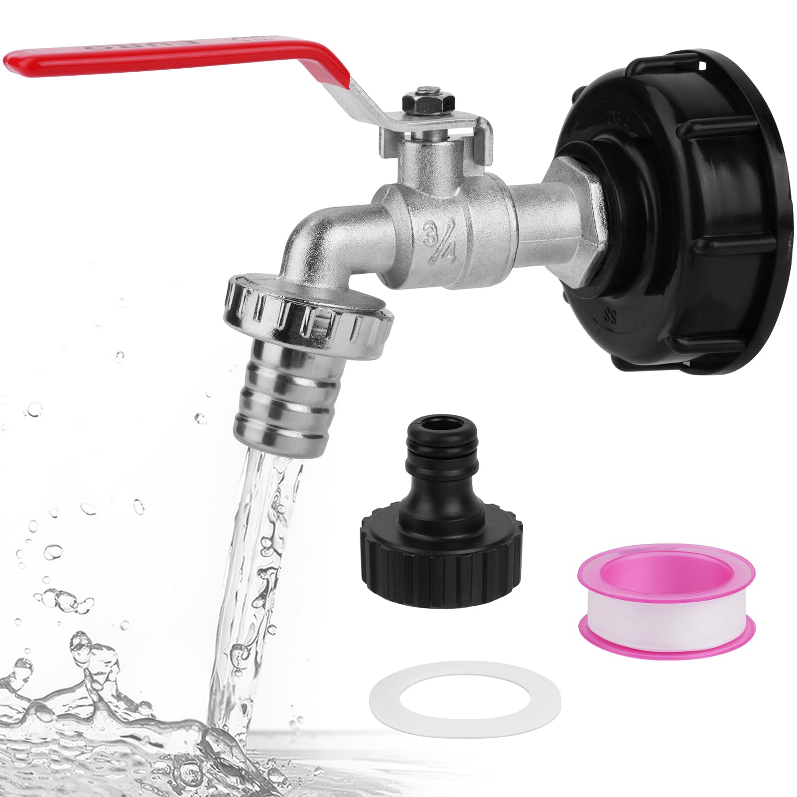HOTUT 3/4" Brass IBC Tank Fittings, Leakproof Water Butt Tap with Hose Connector, 1000L Water Tank tap Valve with 3/4'' Connection IBC Adapter for S60x6 Water Storage Tank Tap Garden