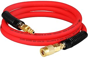 Keepro Hybrid Air Hose, Flexible 3/8 Inch ID x 6 Feet Long Lead-in Short Air Compressor Hose with Swivel Solid Brass 1/4" Industrial Quick Coupler and Plug, 300 PSI Maximum Pressure, Red