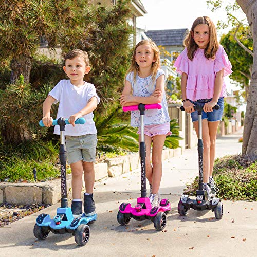 6KU Kids Kick Scooter with Adjustable Height, Lean to Steer, Flashing Wheels for Children 3-8 Years Old Blue (Renewed) - Thumbnail 5