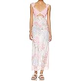 Michellecmm Women Sleeveless Maxi Dress Backless Bodycon Floral Printed Spaghetti Strap Long Dress Summer Lace Cutout Dress