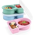 DSCD Reusable Snack Containers with Lids: 3-Pack Silicone Small Double Compartment Food Storage Containers for Kid - Portable