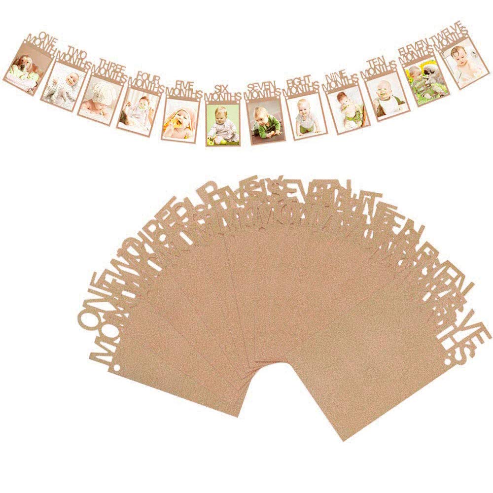 1st Birthday Photo Banner Baby First Birthday Party Decoration 12 Months Baby Photo Bunting Garland Newborn Boys Girls Monthly Milestone Growth DIY Wall Hanging Picture Album for Baby Shower