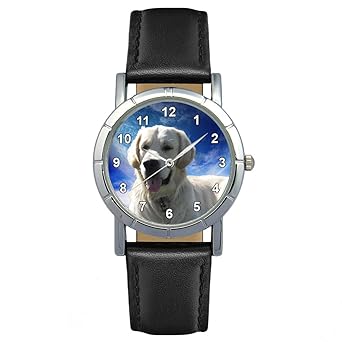 Timest - Golden Retriever Hunde Motiv Damenuhr mit Lederarmband in schwarz Rund Analog Quarz SA