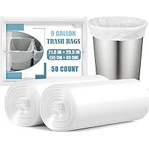 8 Gallon Trash Bags - 50 Count 8 Gal Medium Trash Bags, Unscented White 8 Gallon Garbage Bags