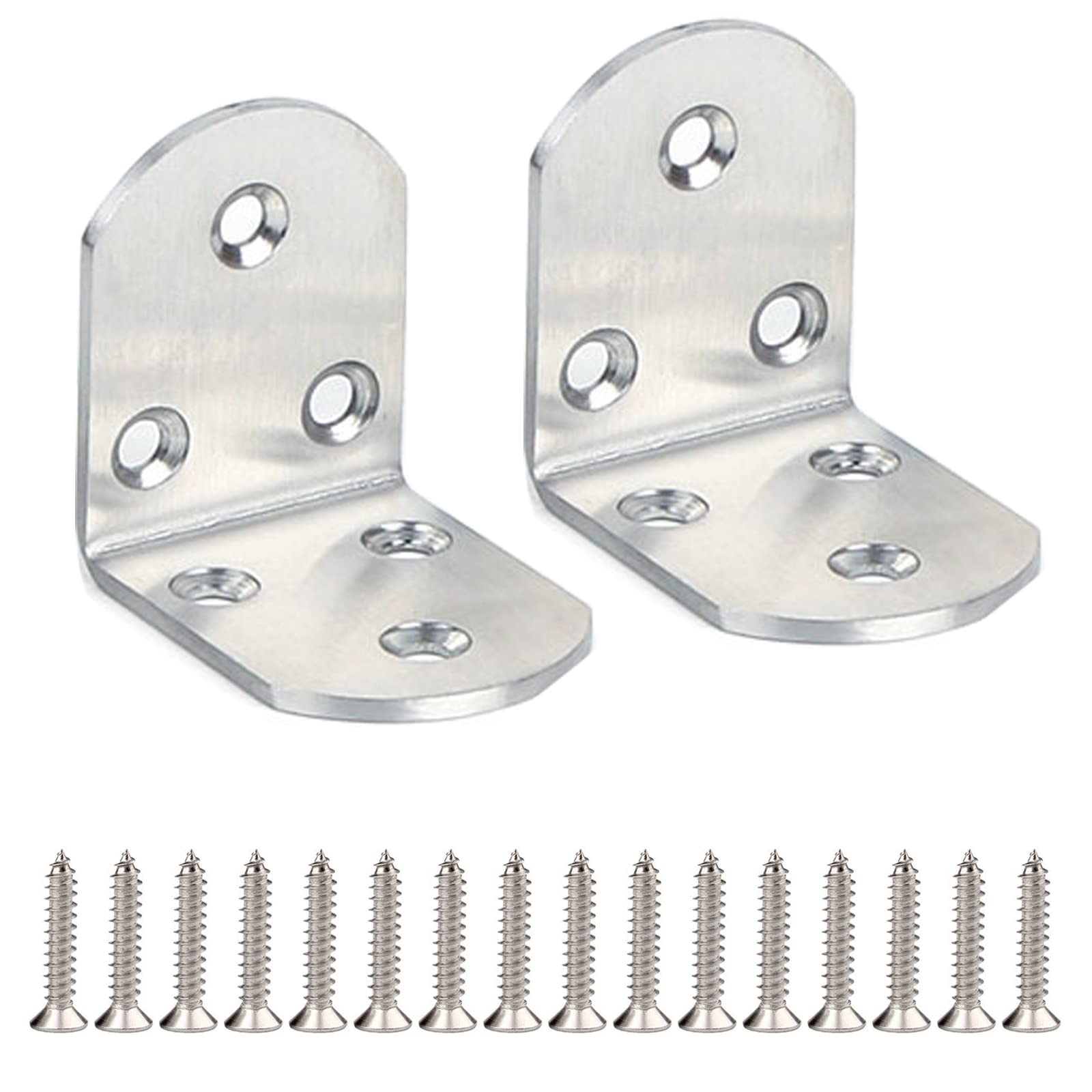 Stainless Steel Corner Angle Brackets, L Brackets Corner Brace for Wood, 90 Degree Bracket Plate Metal Angle Bracket for Shelves, Furniture, Wood, with Screws, Silver