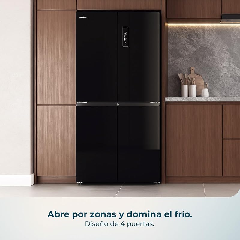 American Refrigerator 4 portas Bolero CoolMarket 4D 503 Black Glass D. 503 L, Altura 177,5 cm, Largura 85 cm, Total NoFrost, Motor Inversor, Multi AirFlow, Ecrã Tátil
