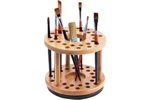 J JACKCUBE DESIGN JackCubeDesign 360 Rotating Paint Brush Holder Bamboo Watercolor Artist Brush Water Coloring Organizer Display Stand Tray Rack with 27 Holes and 1 Big Hole – MK441A