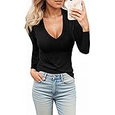 Womens Summer Sexy Short Sleeve Tshirt Tops Deep V Neck Shirts Casual Slim Fit Basic T-Shirt Tee