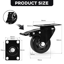 Caster Wheels, Heavy Duty 3 Inch Casters Set of