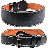 Leather Gym Fitness Belt, 4" & 6" Padded Lumbar Back Support, 10 Adjustable Holes for Weightlifting Powerlifting Bodybuilding Deadlift Squat Workout Strength Training