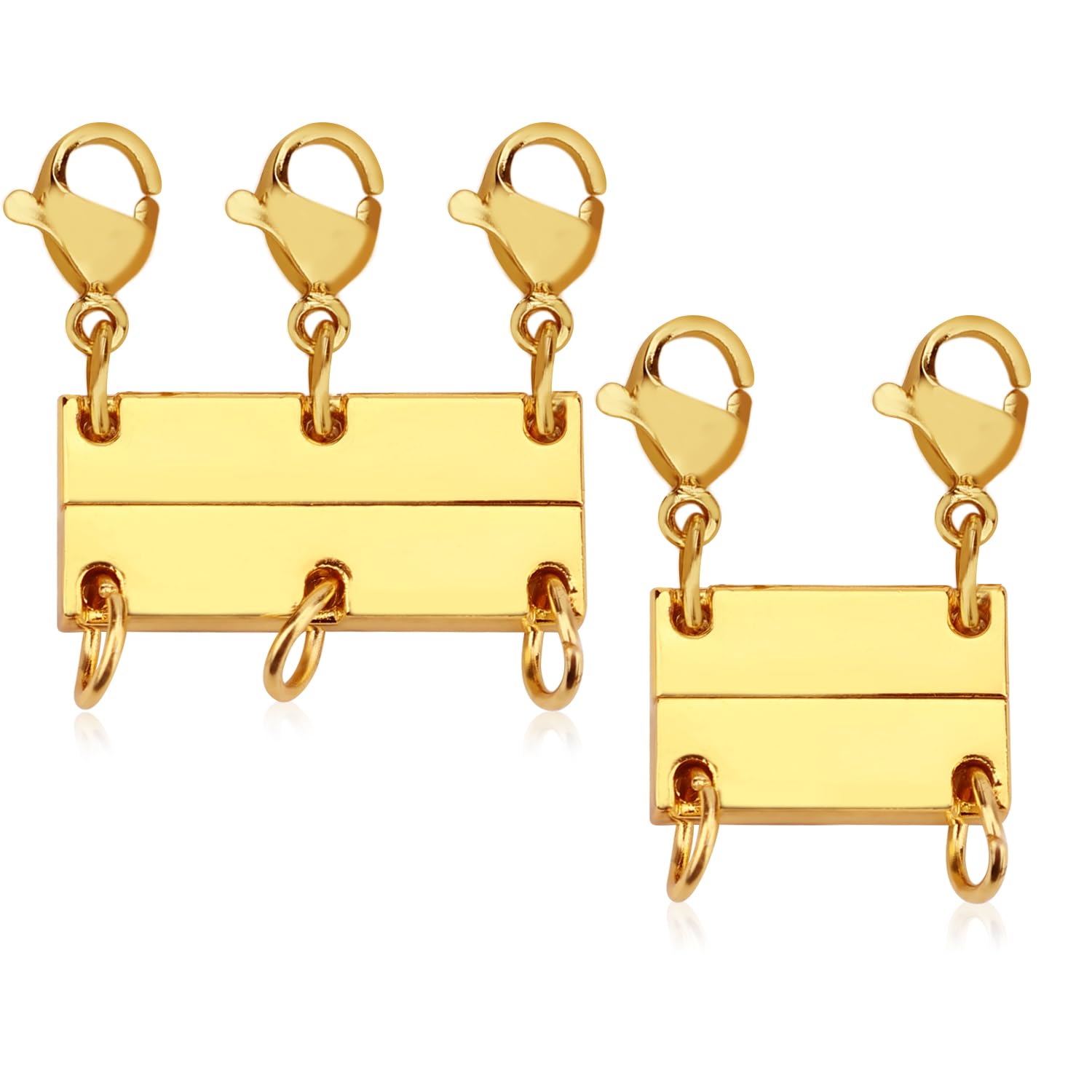 2pcs Magnetic Gold Necklace Clasp Layering with Lobster Clasp, Multi Necklace Layering Clasp Multi Strand Necklace Clasps and Closures for 2/3-Layered Necklaces Bracelets Ankles Jewelry Making