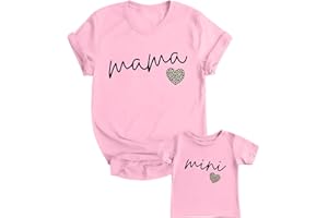FRYAID Mommy and Me Matching Shirt Outfit Mama Mini Leopard Love Heart Tshirt Mom Daughter Family Matching Set Clothes