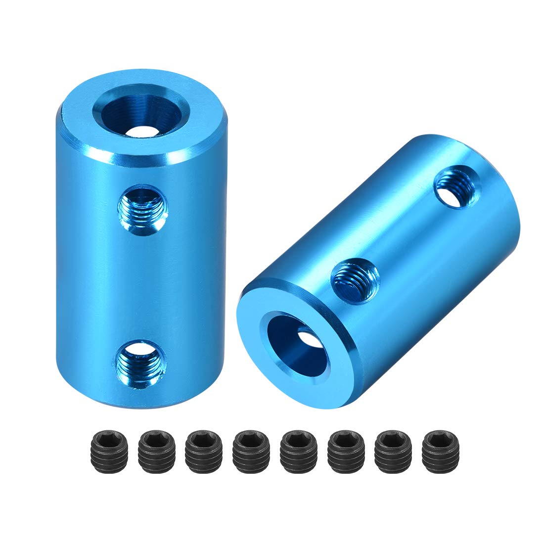 sourcing map 6.35mm to 8mm Bore Rigid Coupling Set Screw L25XD14 Aluminum Alloy,Shaft Coupler Connector,Motor Accessories,Blue,2pcs