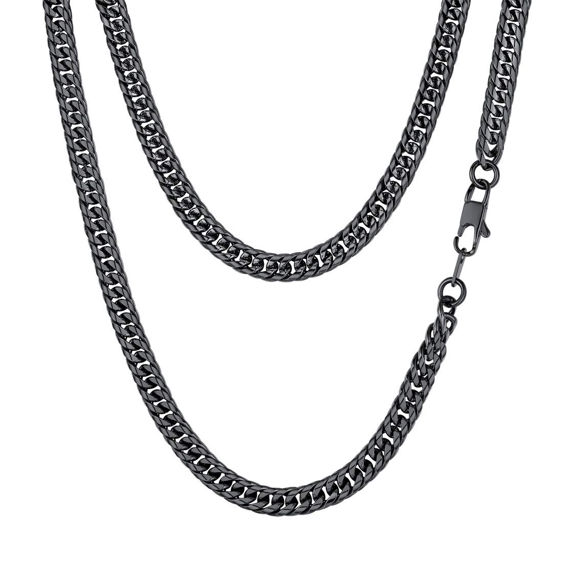 FindChic Cuban Chain for Men, Men's Necklace 6mm, 24" Length, Stainless Steel Curb Chians, Sturdy Black Necklaces Jewellery for Husband