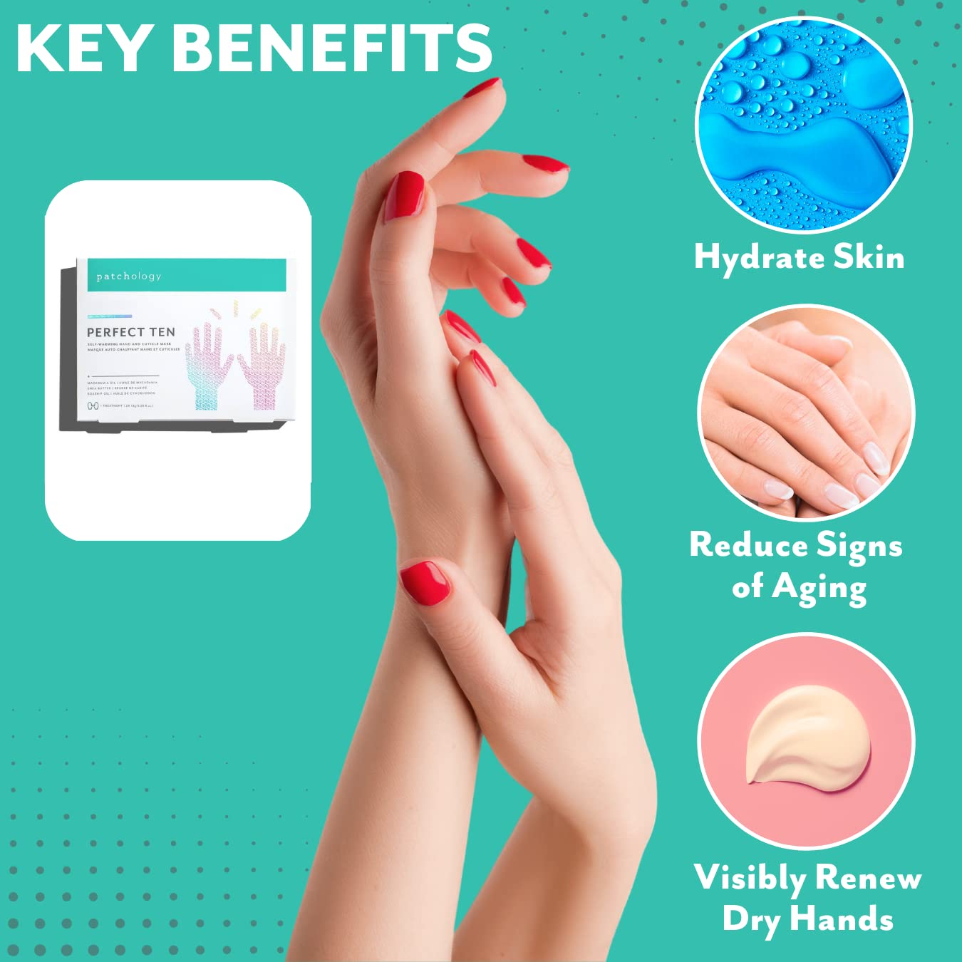 Patchology Perfect Ten Hand & Cuticle Mask: Ultra-Moisturizing for Dry, Cracked Skin with Shea Butter, Coconut Oil, Vitamin E & Soothing Fruit Extracts for Supreme Softness and Nourishment - 1 Pair