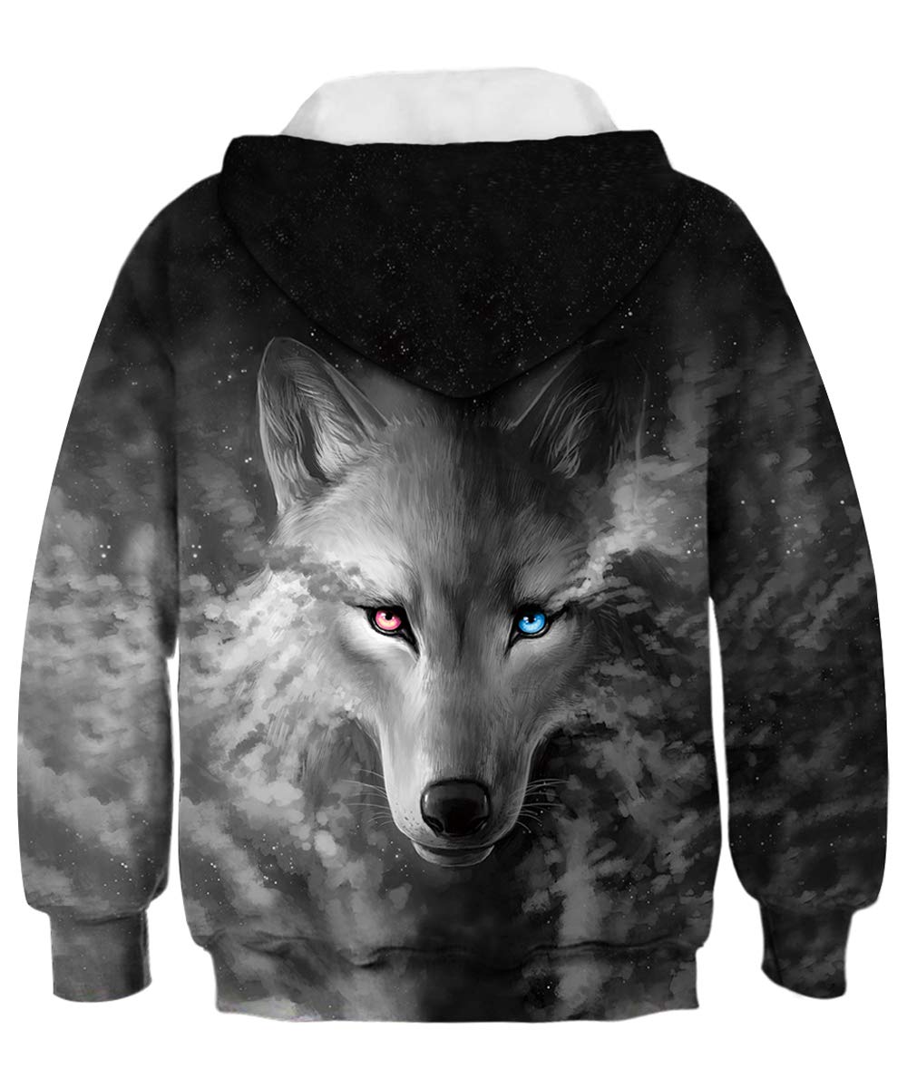 ALISISTER Boys Girls Kids Wolf Hoodie 3D Digital Printed Hooded Pullover Sweatshirt with Pockets Autumn Winter Tshirts M