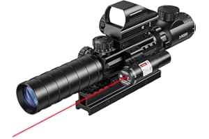 MidTen 3-9x32 Scope Combo with Dual Illuminated Scope Optics & 4 Holographic Reticle Red/Green Dot Sight & IIIA/2MW Laser Sight Rangefinder Illuminated Reflex Sight & 20mm Mount