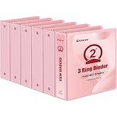 COMIX Sturdy Standard 2 Inch 3 Ring Binder with Clear View Cover | 2"Round Ring,PVC-Free,Holds 400 Letter Sheets,Morandi Multicolor for Students &amp; Office,6 Pack (Pink)