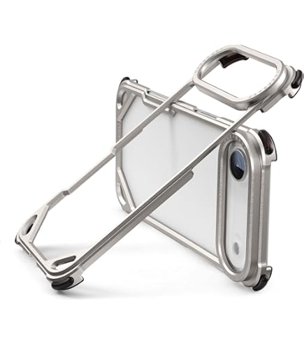 Aluminum Frameless Bumper Case For IPhone 15 With Kickstand 360° Rotatable Magnetic Stand,Bezel Less Minimalist Metal Slim Hard Shockproof Ultra Thin Case With Ring Holder For Men,Silver