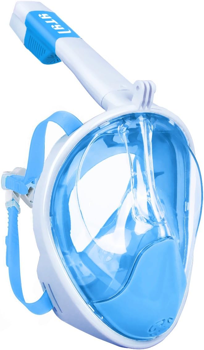 Snorkel Mask, 180°Seaview GoPro Compatible Panoramic Easy Breathing Full Face Snorkeling Mask - Anti-Fog and Anti-Leak Technology with Breathing Chamber for Kids & Adults (Blue, S/M)