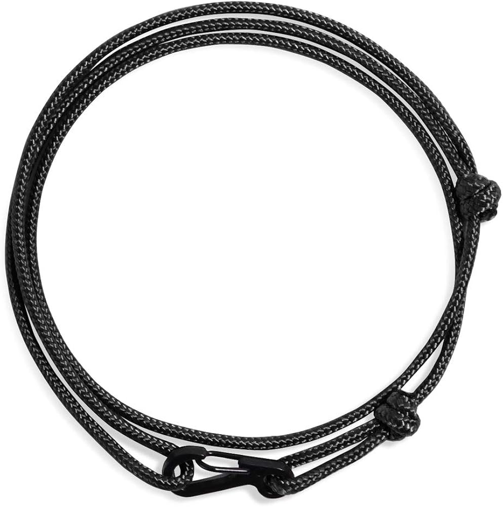 WUE Mens Bracelet Handmade with 275 Paracord 2.38mm Rope and Steel Carabiner Adjutable Knots - Made in USA