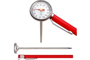 Kitchen Thermometer with Stainless Steel Probe, Cheese Making & Coffee Milk Frothing Thermometer, Meat & Cooking Use, 5" Stem