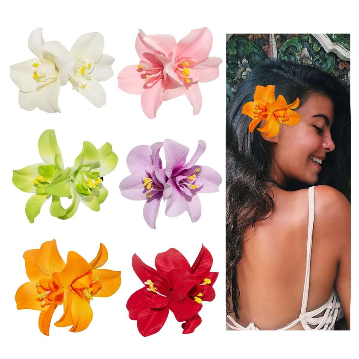 6 Colors Bohemian Artificial Flower Hairpin,Flower Hair clip Hawaiian Hairpin for Seaside Holiday,Bridal Hair Bobby Pins Headwear for Women Girls(Twin Flowers)